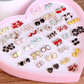 Colorful Enamel Alloy Stud Set With Bow Flower Cherry Heart Animal Shapes Boxed 36 Pairs Earrings view 4