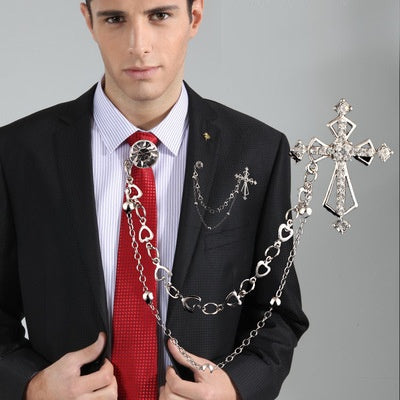 Men's Suit Shirt Cross Brooch Pin European Style Lapel Badge Accessory