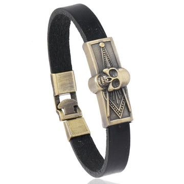 Men's Cowhide Leather Bracelet Simple Halloween Skull Head Bangle For Cross Border
