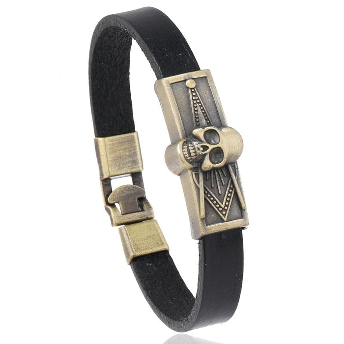 Men's Cowhide Leather Bracelet Simple Halloween Skull Head Bangle For Cross Border