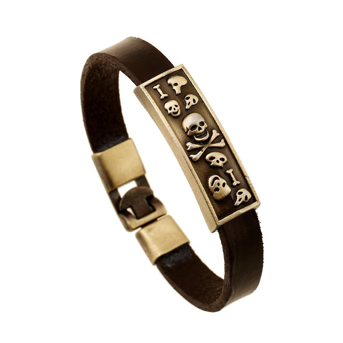 Men's Vintage Cowhide Genuine Leather Bracelet With Simple Alloy Accent For