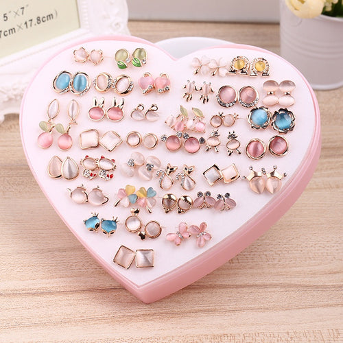 Elegant Korean Alloy Cat Eye Crystal Rhinestone Mixed Cartoon Flower Animal Stud Earrings