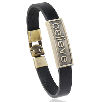 Vintage Believe Letter Leather Bracelet Minimalist Creative Fashion Bangle For Men Women