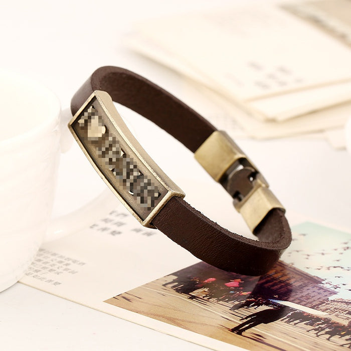 Simple Vintage Brown Cowhide Leather Bracelet For Men European Fashion Wristband
