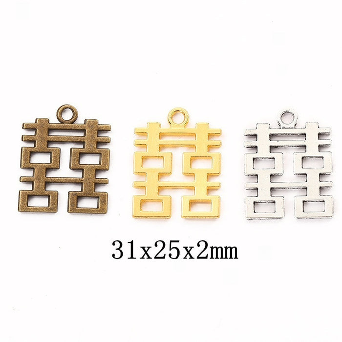 Zinc Alloy Double Happiness Charm Pendant No.336322 for DIY Necklace Bracelet Jewelry Making