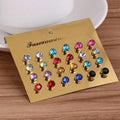 Korean Style 12 Pairs Colorful Round Crystal Rhinestone Alloy Stud Set Elegant Minimalist Women's Earrings view 1