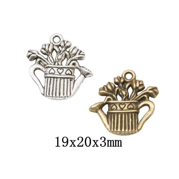 DIY Vintage Alloy Watering Can With Flower Pendant Charm For Jewelry Accessory Making