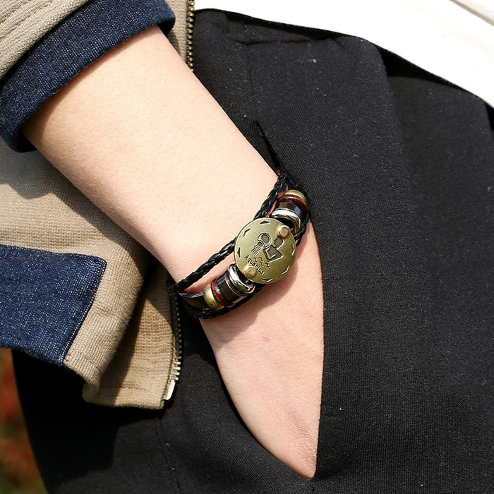 Aquarius Zodiac Genuine Leather Bracelet For Men Braided Cowhide Constellation Birthday Gift