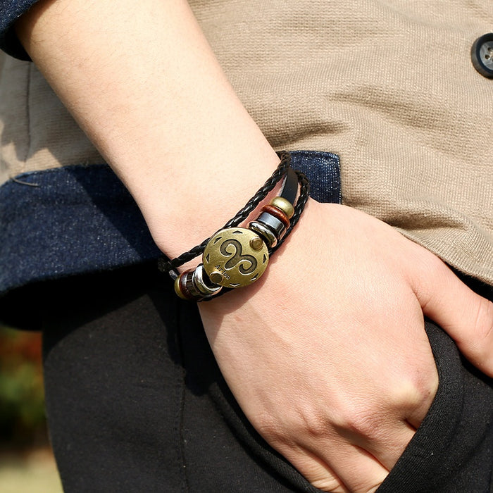Aries Zodiac Genuine Leather Bracelet Handmade Braided Cowhide Constellation Birthday Gift