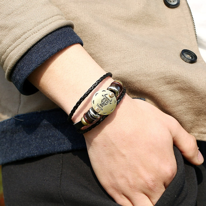 Taurus Zodiac Cowhide Leather Braided Bracelet Fashion 12 Constellation Couple Birthday Gift