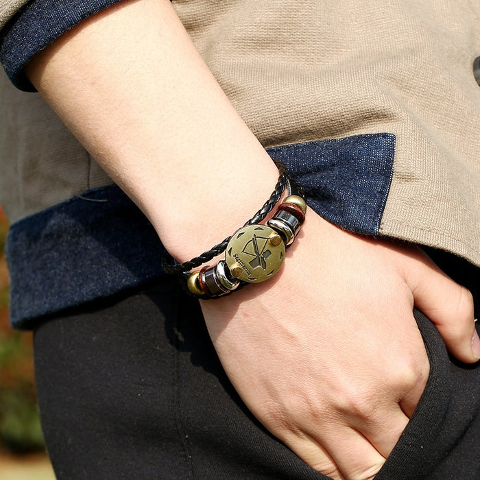 Sagittarius Zodiac Cowhide Leather Bracelet Handmade Braided Twelve Constellation Men Jewelry