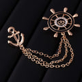 Korean Style Chain Ship Wheel Brooch Lapel Pin, Creative Collar Clip Suit Accessory view 2