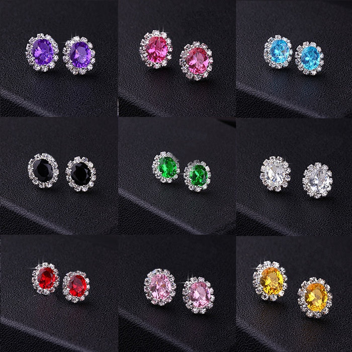 E856 Korean Style Oval Creative Fashion Rhinestone Multicolor Sparkle Zircon Stud Earrings