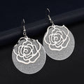 Three Color Rose Cutout Round Disc Long Hook Earrings view 7