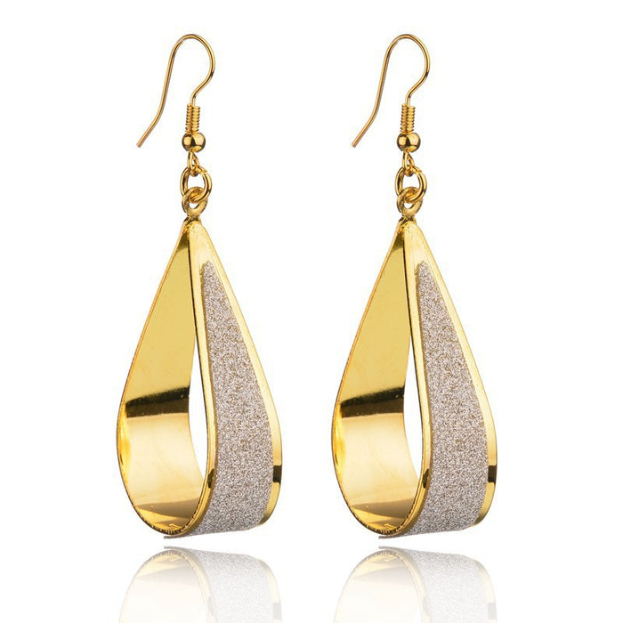 Glitter Look Teardrop Long Hook Earrings in Three Finishes