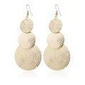 Gold Silver and Gunmetal Triple Textured Disc Earrings view 5