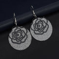 Three Color Rose Cutout Round Disc Long Hook Earrings view 8