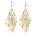 Gold Silver and Gunmetal Triple Open Leaf Hook Earrings view 5