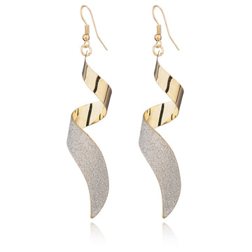 Two Tone Spiral Ribbon Long Statement Hook Earrings