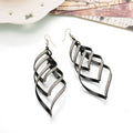 Gold Silver Layered Open Leaf Statement Hook Earrings view 3