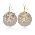 Three Color Rose Cutout Round Disc Long Hook Earrings view 6