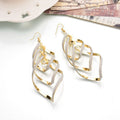 Gold Silver Layered Open Leaf Statement Hook Earrings view 2
