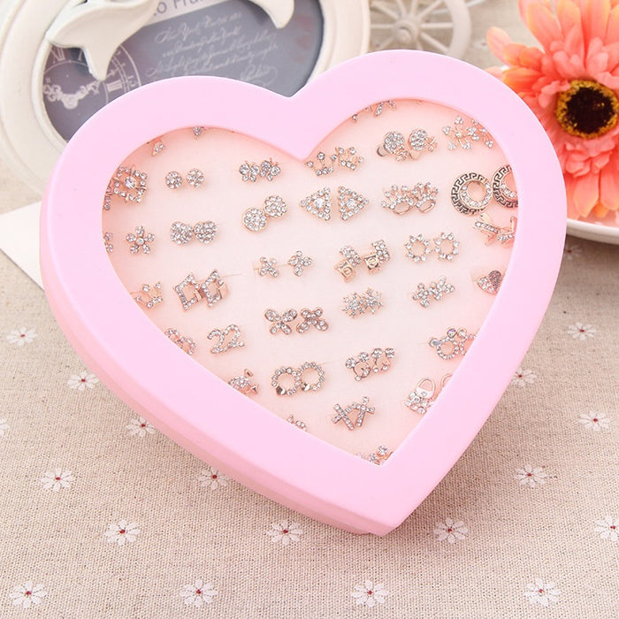 36 Pairs Boxed Korean Style Zircon Rhinestone Stud Set For Women Elegant Fashion Earrings