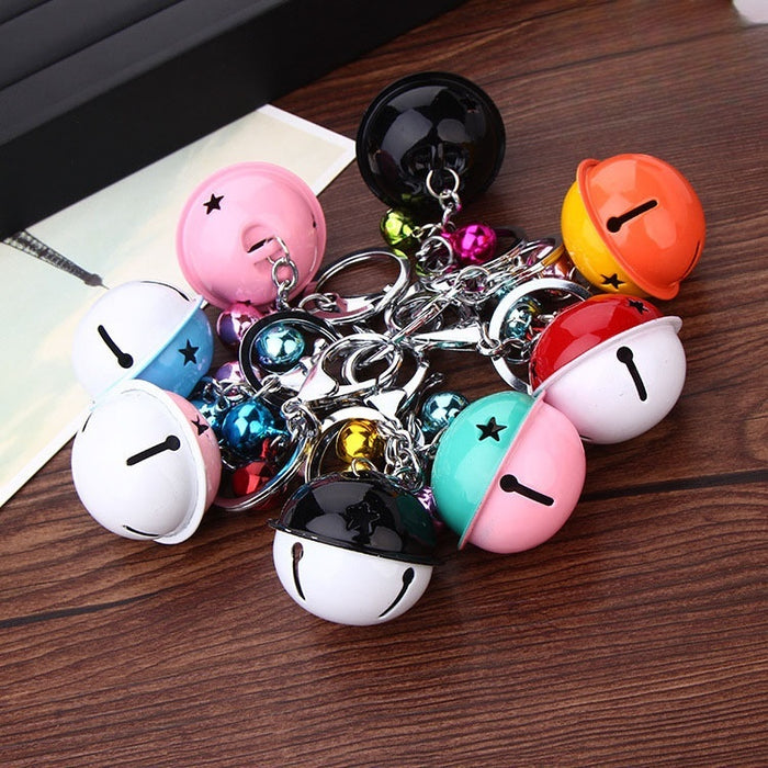Japanese Korean Cute Metal Enamel Bell Lock Keychain Two Tone Car Key Ring Pendant