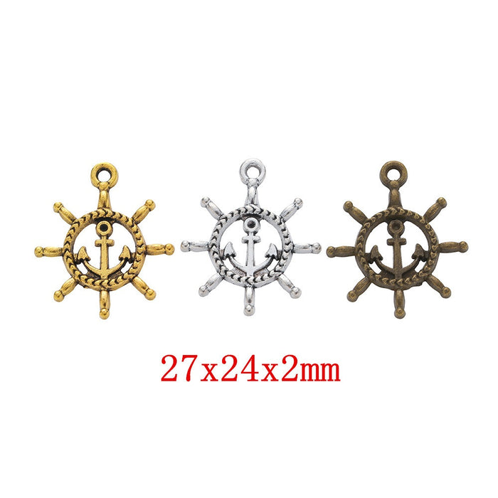 Zinc Alloy Ship Wheel Charm Pendant No.736119 for DIY Necklace Bracelet Jewelry Making