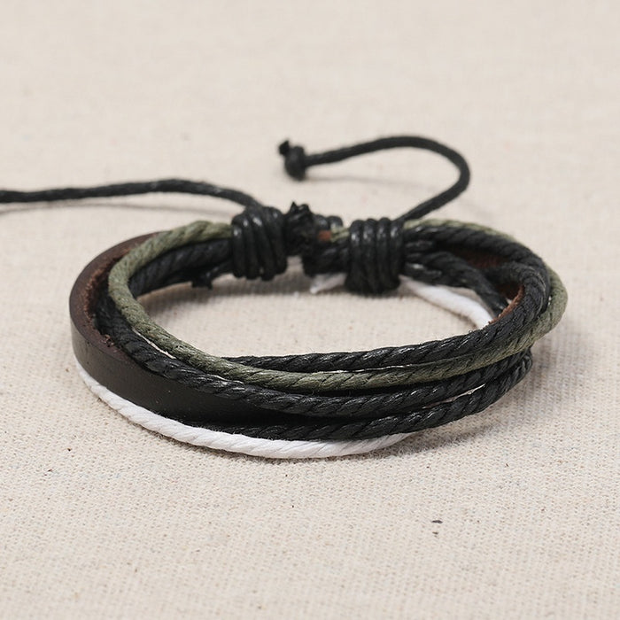 Korean Style Simple Vintage Braided Cowhide Leather Bracelet Multi Layer Hemp Rope Gift For Women