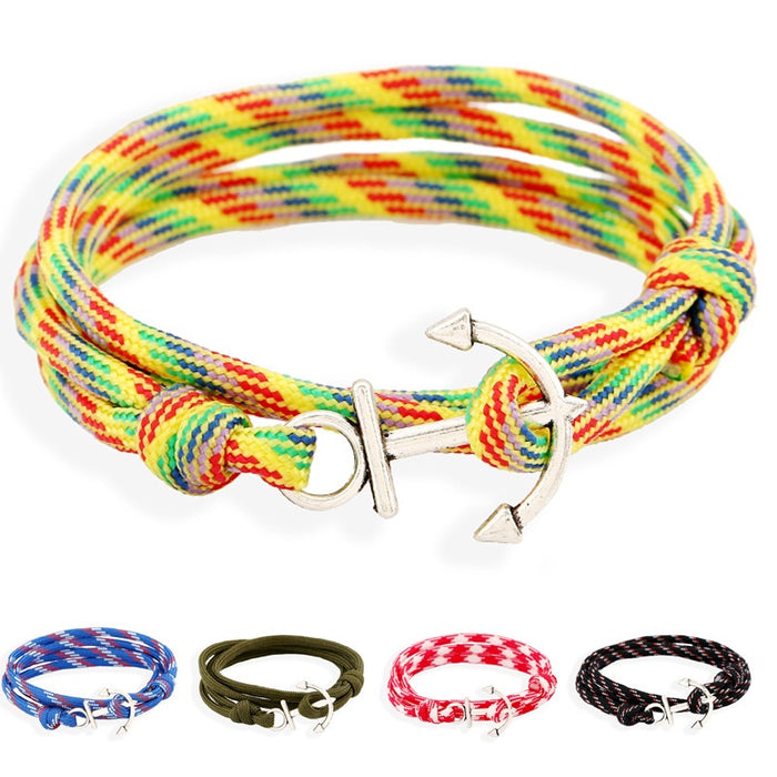 Fashion Nautical Navy Style Alloy Braided Nylon Bracelet Multi Color Couple Cord Bracelet