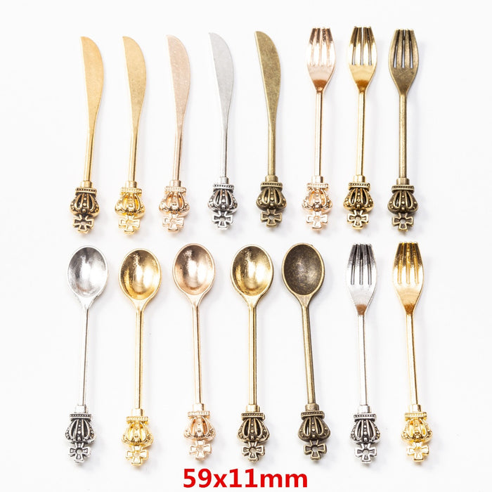 Gold Zinc Alloy Crown Cutlery Charm Pendant for DIY Necklace Bracelet Jewelry Making