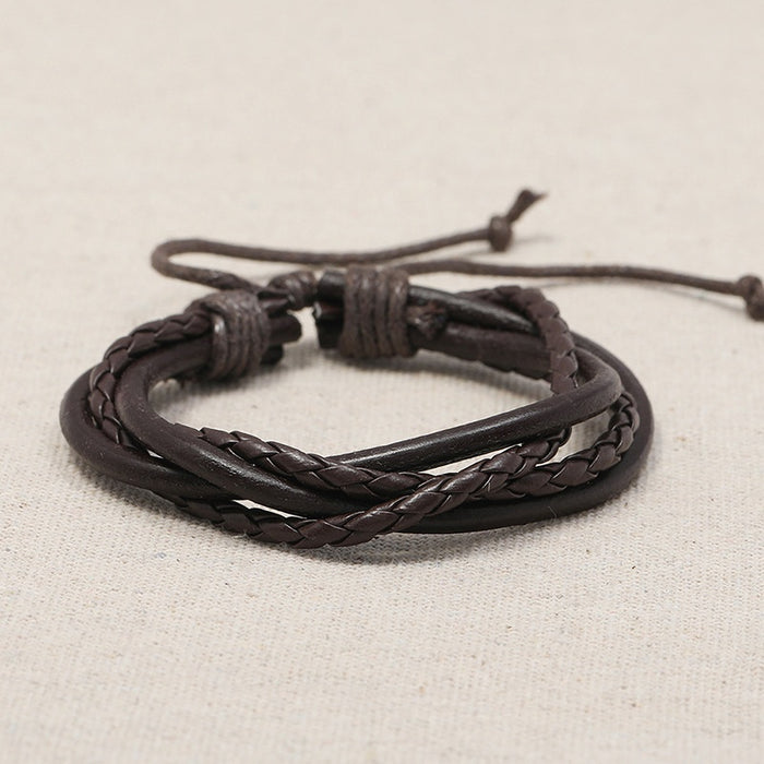 European Export Handmade Braided Vintage Cowhide Leather Bracelet Cross Border Wristband