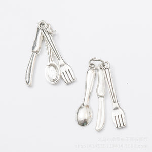 Gold Zinc Alloy Cutlery Charm Pendant for DIY Necklace Bracelet Jewelry Making