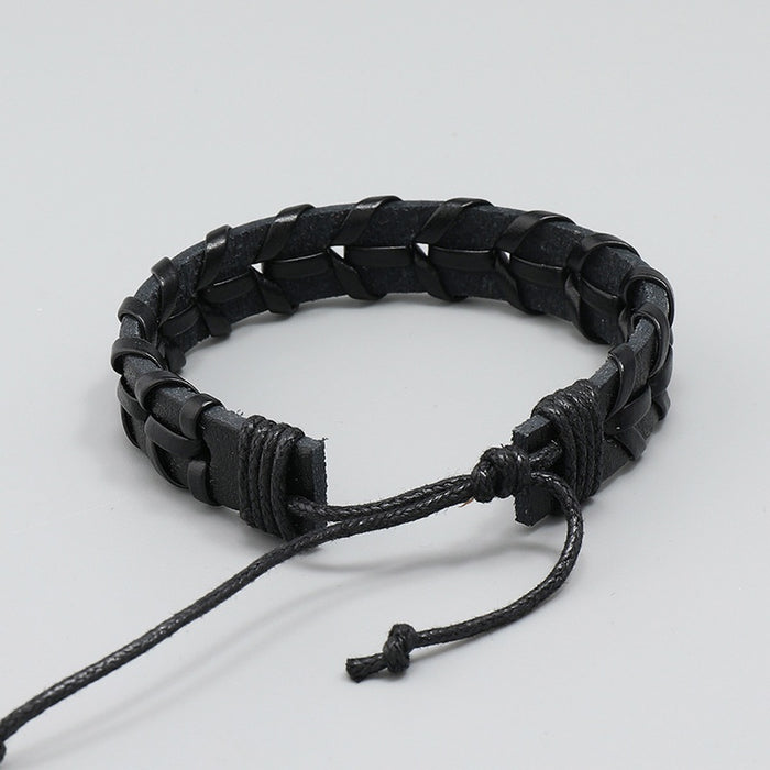 Braided Vintage Cowhide Leather Bracelet Adjustable Fashion Leather Wrist Accessory For