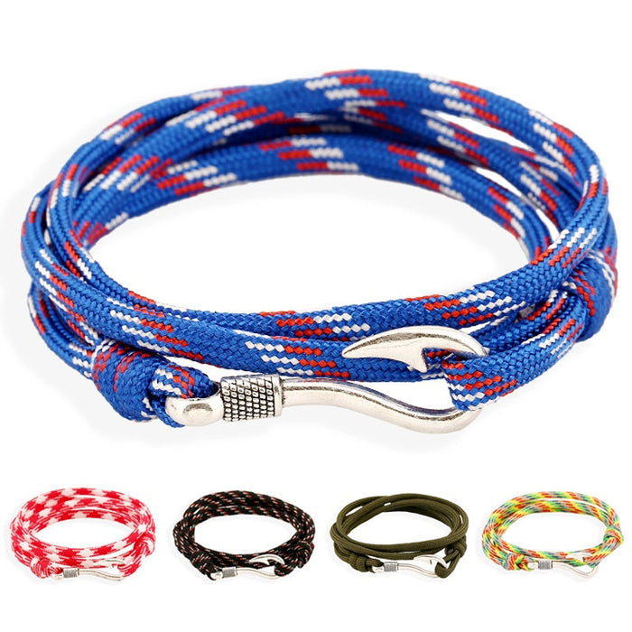 European American Nautical Couple Rope Bracelet With Fish Hook Simple Multicolor Accessory