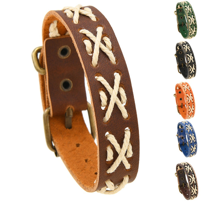 Simple Handmade Braided Cowhide Leather Bracelet Vintage Punk Unisex Wristband Accessory
