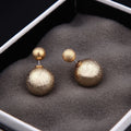 Vintage Frosted Metallic Alloy Double Ball Front Back Studs, Sweet Summer Fashion Pearl Style Earrings view 3