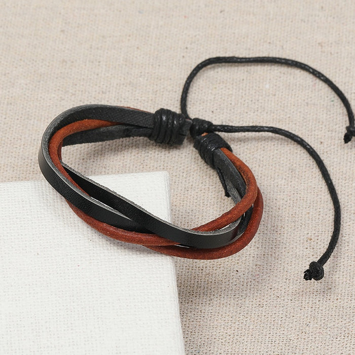 Punk Vintage Braided Cowhide Leather Bracelet Simple European American Leather Wristband