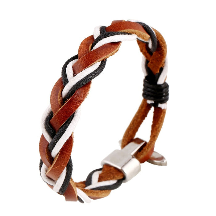 Punk Vintage Braided Genuine Cowhide Leather Bracelet For European And American Export
