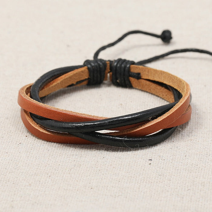 European American Handmade Braided Genuine Leather Bracelet Fashion Mens Accessory