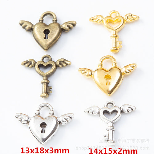 Zinc Alloy Wing Lock Key Charm Pendant for DIY Necklace Bracelet Jewelry Making