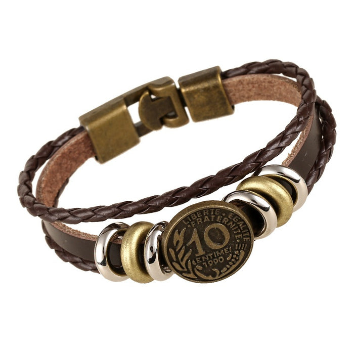 Vintage Braided Genuine Cowhide Leather Bracelet Fashion Versatile Leather Jewelry