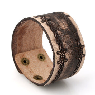 Punk Wide Vintage Branded Genuine Cowhide Leather Bracelet For Men, Leather Cuff Bangle