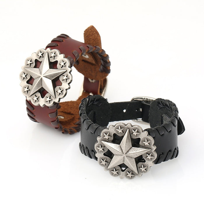 Hot Selling Genuine Cowhide Leather Bracelet For Men, Punk Leather Wristband Export Jewelry
