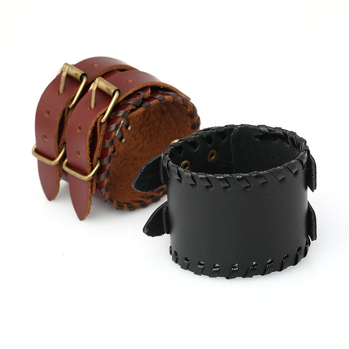 Vintage Punk Braided Cowhide Leather Cuff Bracelet For Men European American Jewelry Open Bangle