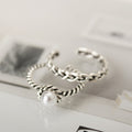 Korean Vintage Silver Braided Twist Open Ring With Inlaid Pearl For Women Fashion Jewelry view 3