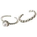 Korean Vintage Silver Braided Twist Open Ring With Inlaid Pearl For Women Fashion Jewelry view 5