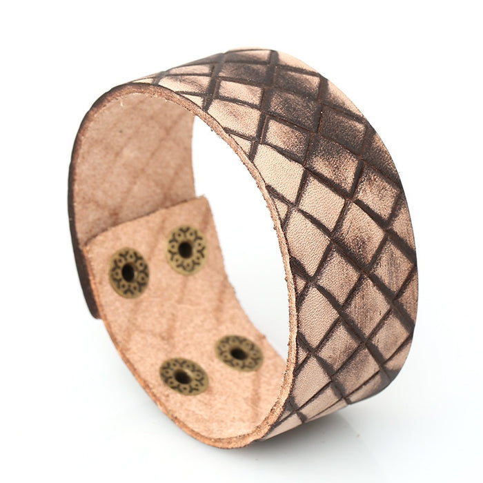 Punk Vintage Cowhide Leather Bracelet With Branded Pattern, Men's Genuine Leather Bangle