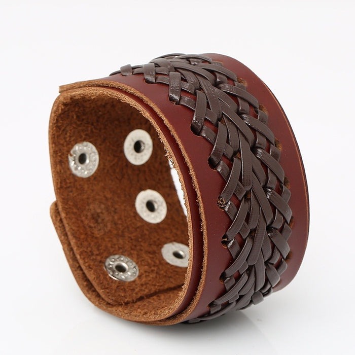 Vintage Punk Braided Cowhide Leather Bracelet For Men European American Fashion Jewelry